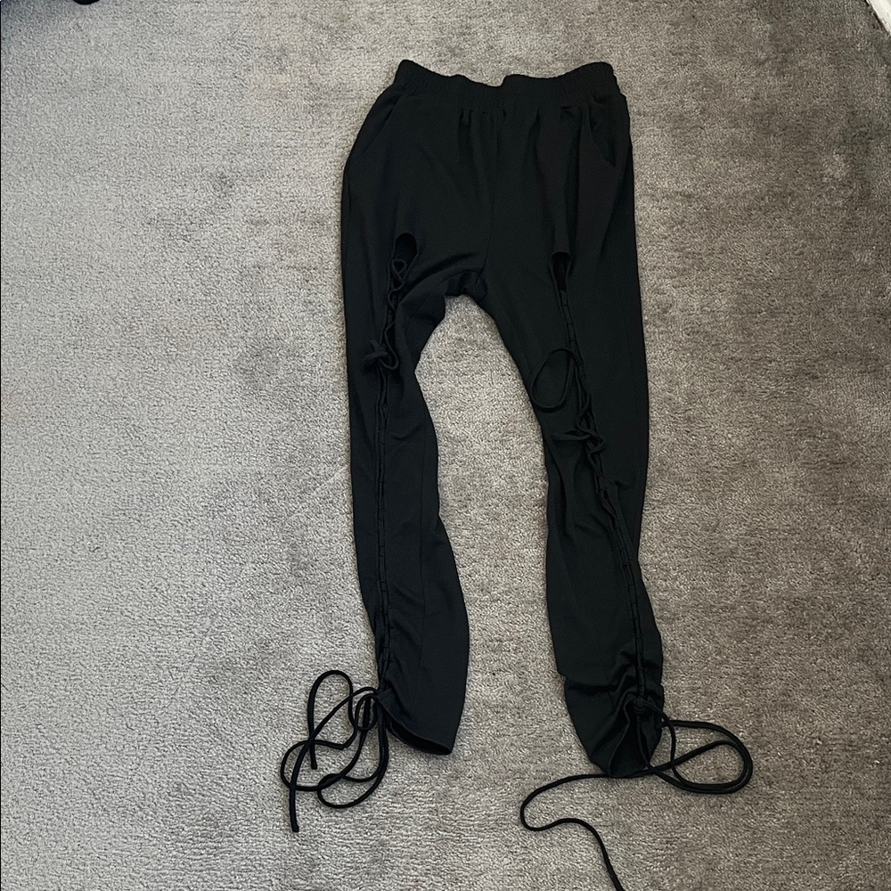 Black Ruched Drawstring Pants